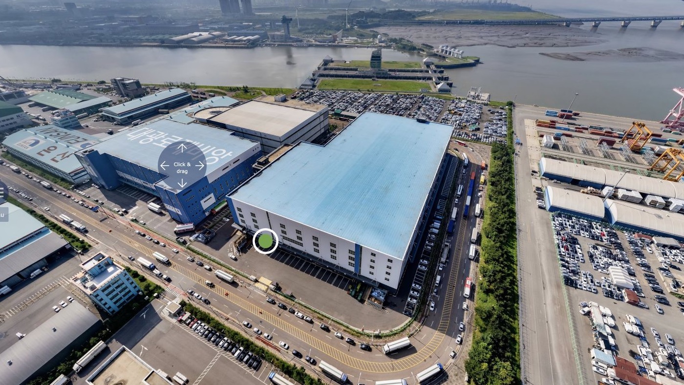 Luchtbeeld van de Marken-locatie in Seoul naast het water en de haven